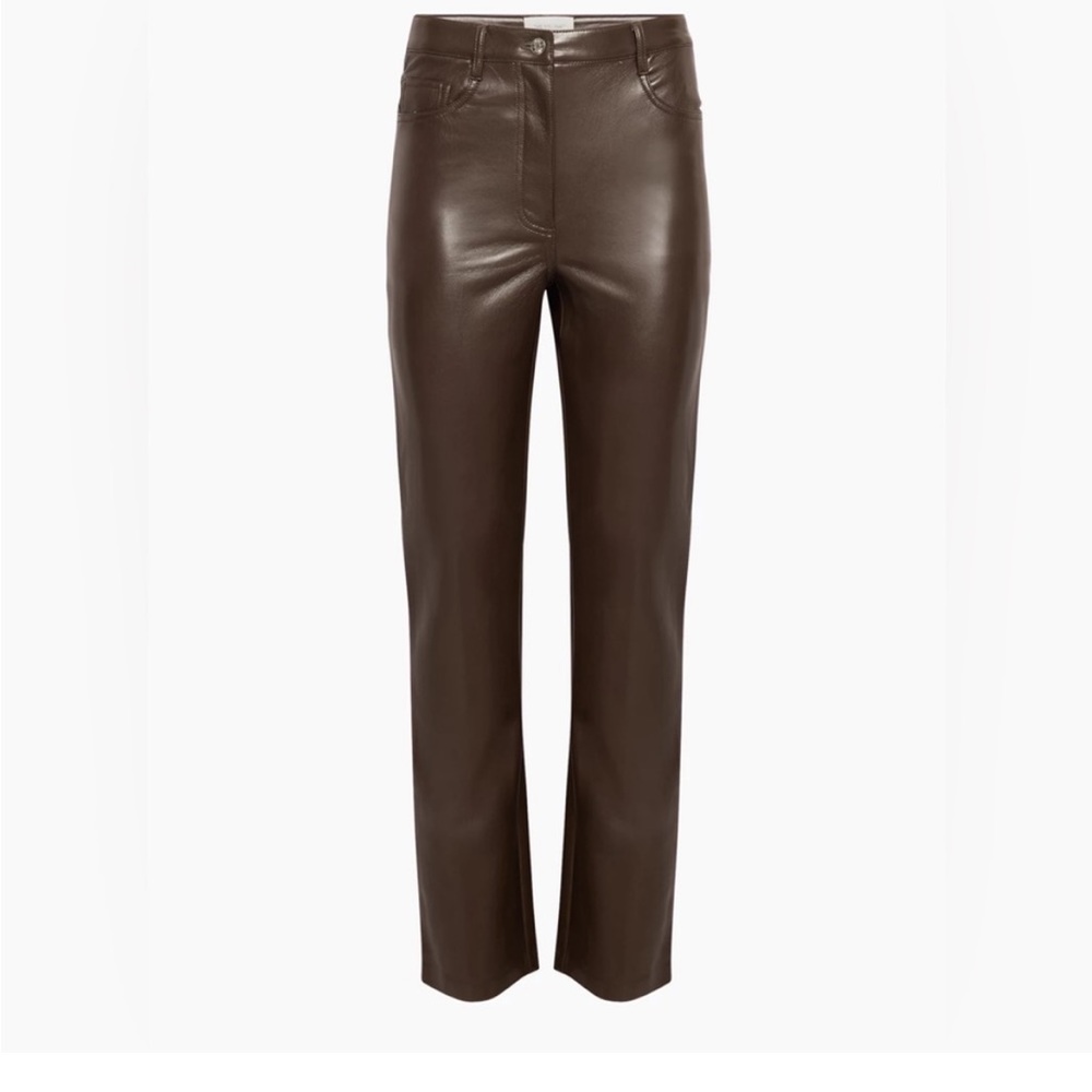 Aritzia Wilfred Melina Leather Pant in Rich Mocha Brown.
